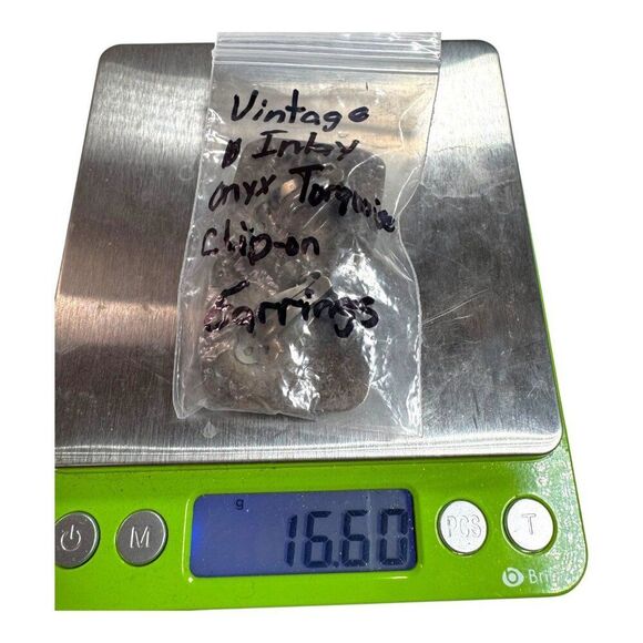 Vintage Silver Clip-On Earrings Mexico Turquoise Onyx Inlay Square Southwest - Picture 6 of 6